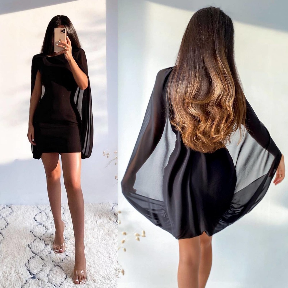 ZARA CAPE STYLE MINI DRESS BLACK M